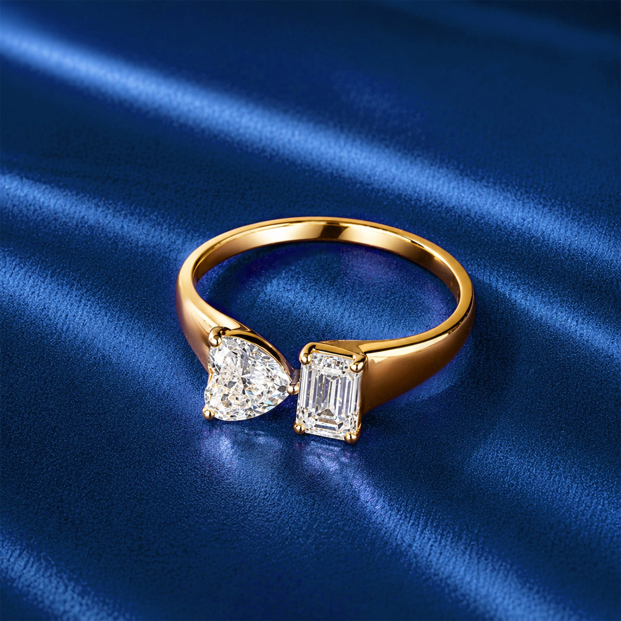 Heart and Emerald-Cut Toi et Moi Open Ring