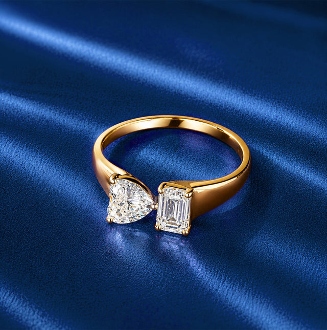 Heart and Emerald-Cut Toi et Moi Open Ring