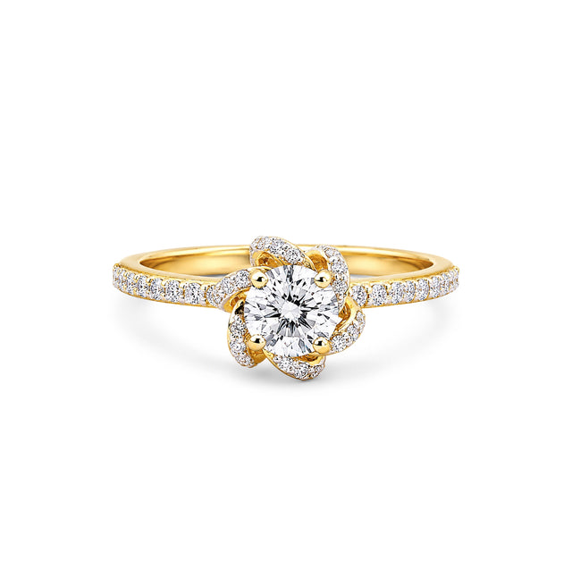 Round Brilliant Knot Halo Pavé Ring