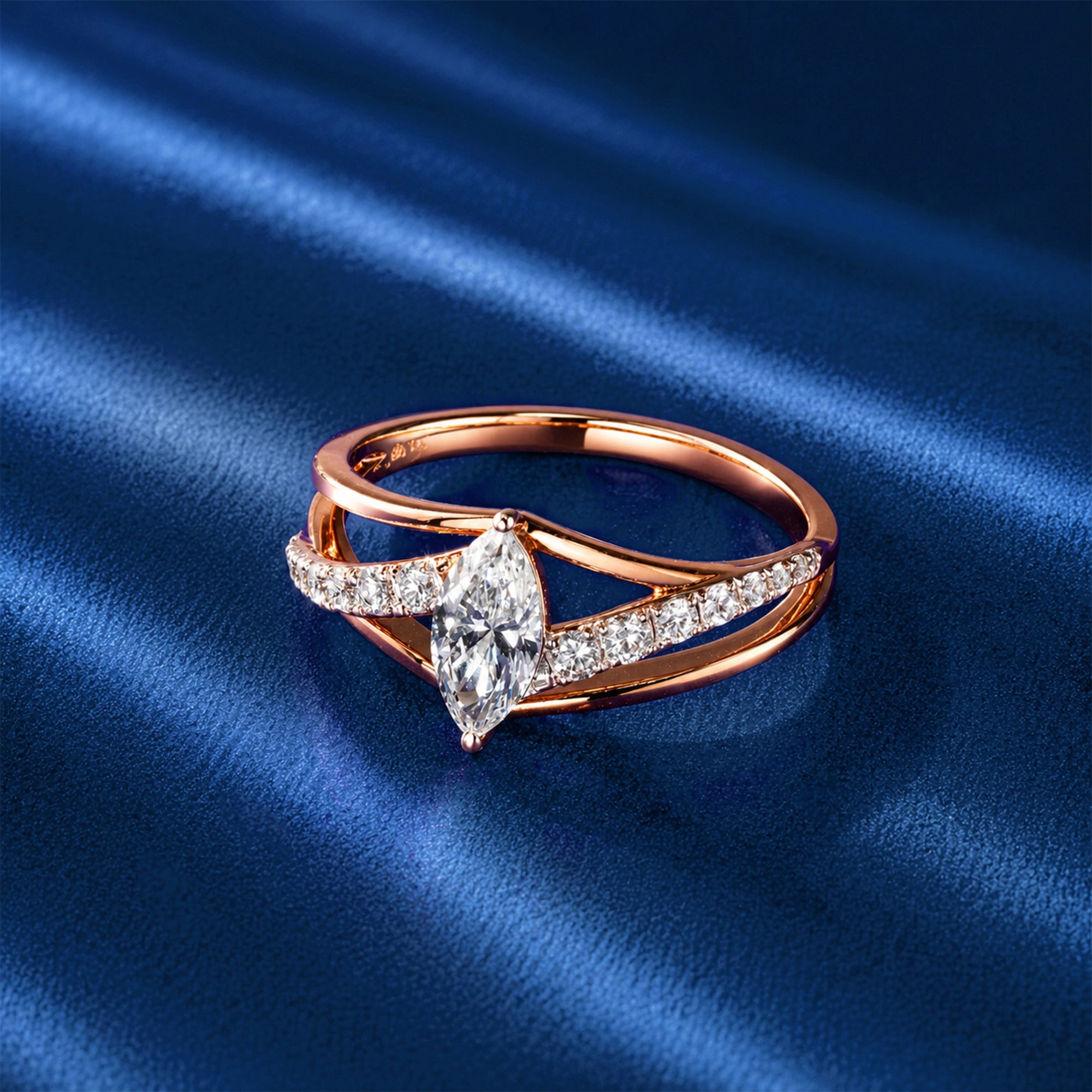 Marquise Cut Split Shank Pavé Ring