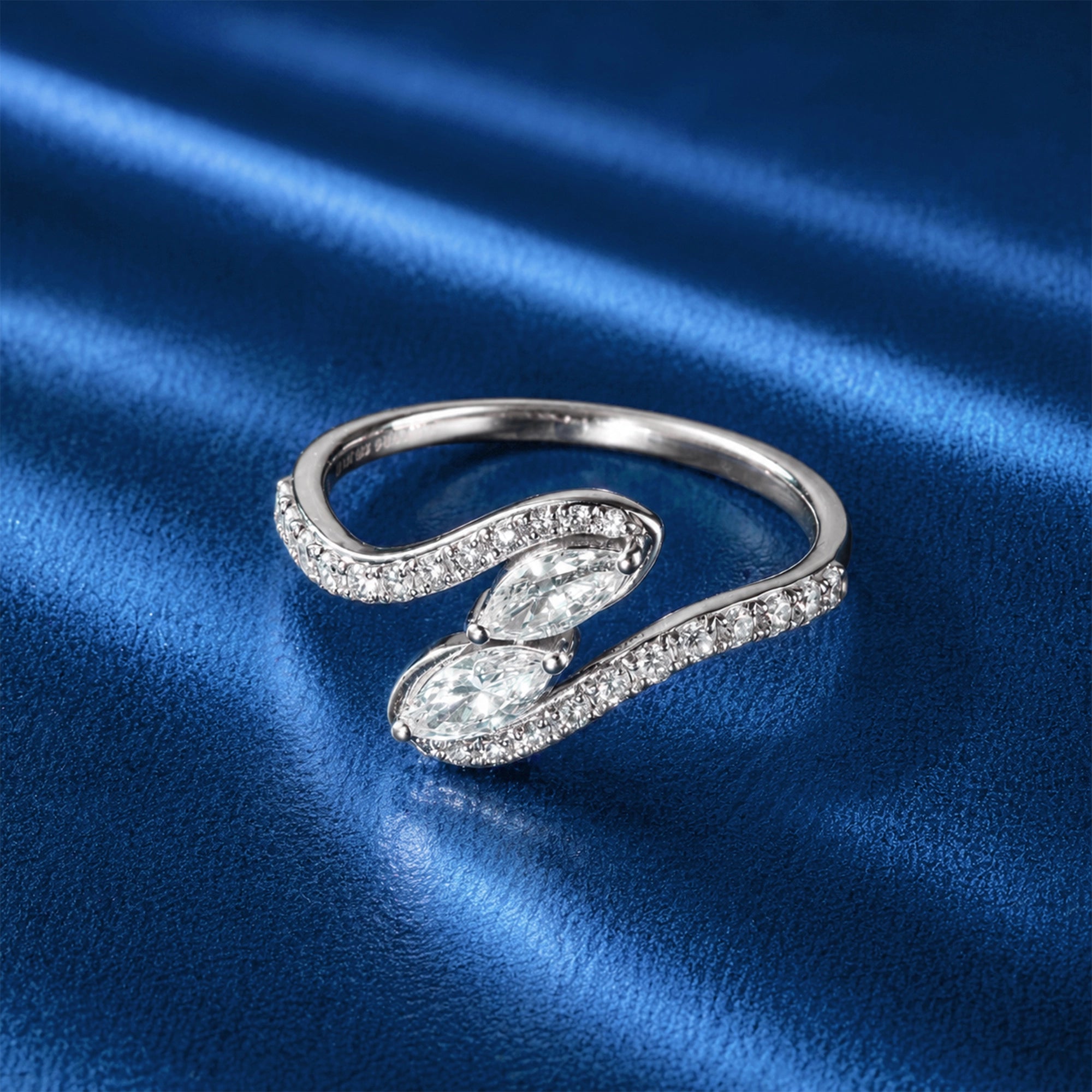 Marquise Cut Double Bypass Open Ring