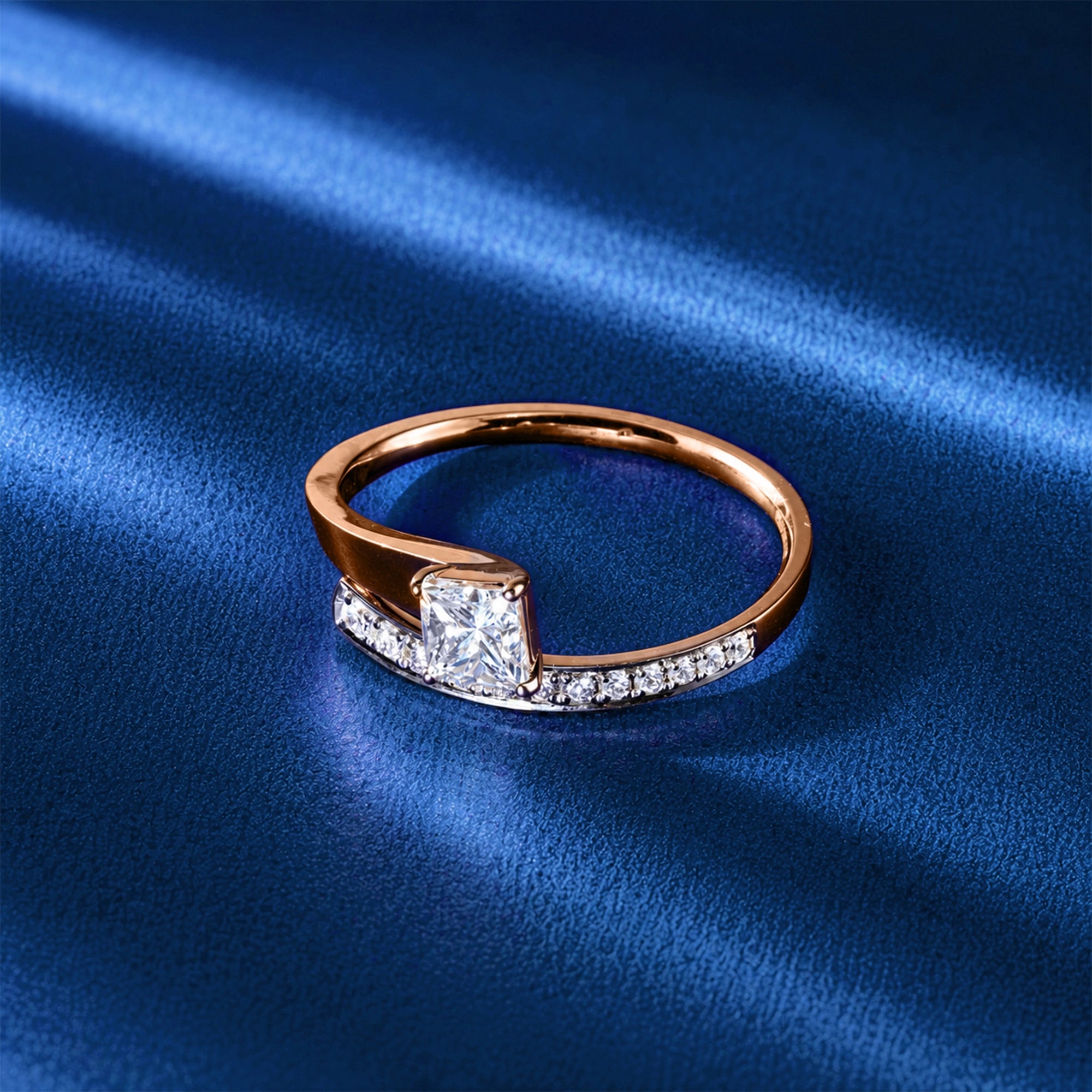 Princess Cut Bypass Pavé Accent Ring