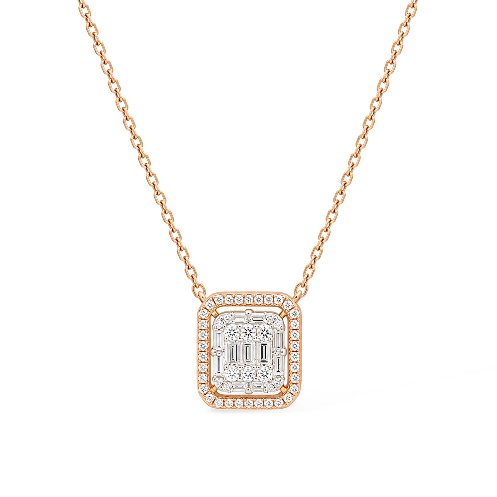Baguette Illusion Square Pendant Necklace