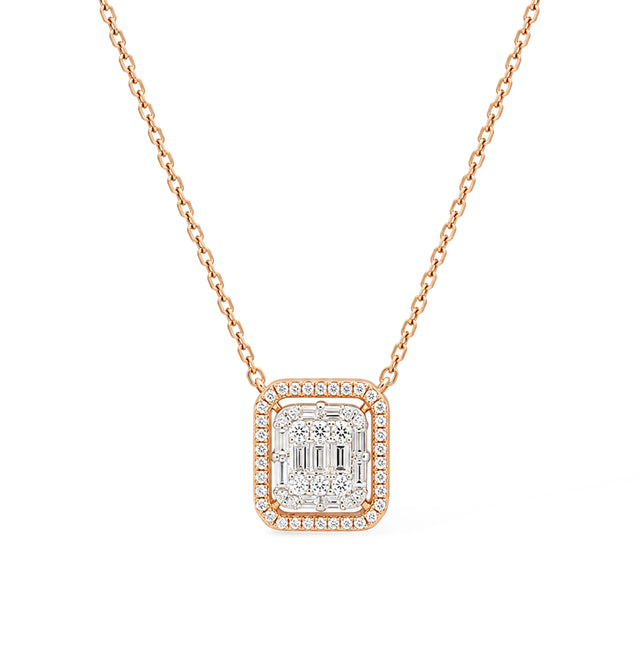 Baguette Illusion Square Pendant Necklace