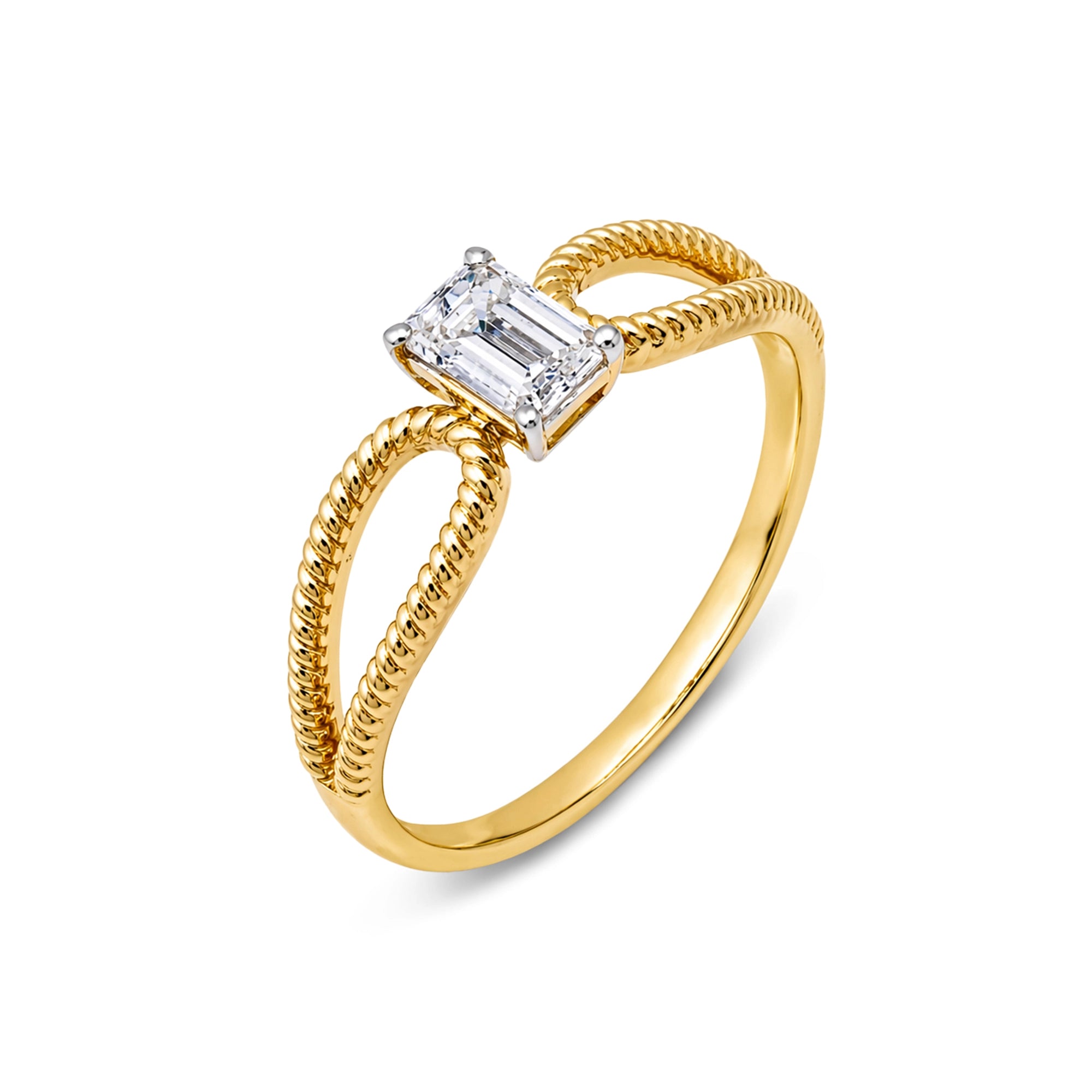 Emerald Cut Rope Twist Solitaire Ring