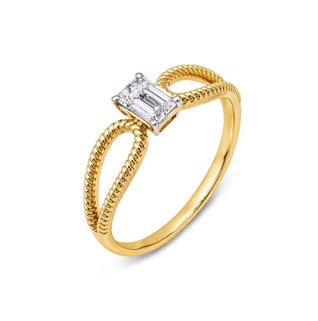 Emerald Cut Rope Twist Solitaire Ring