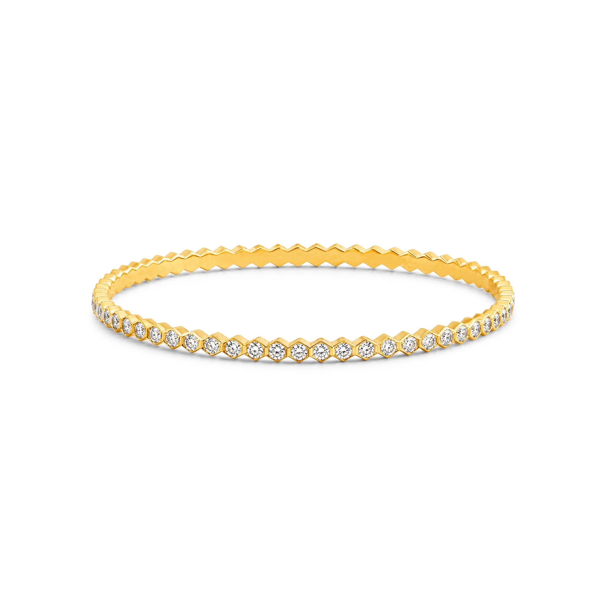 Hexagonal Link Diamond & Gold Bangle Duo