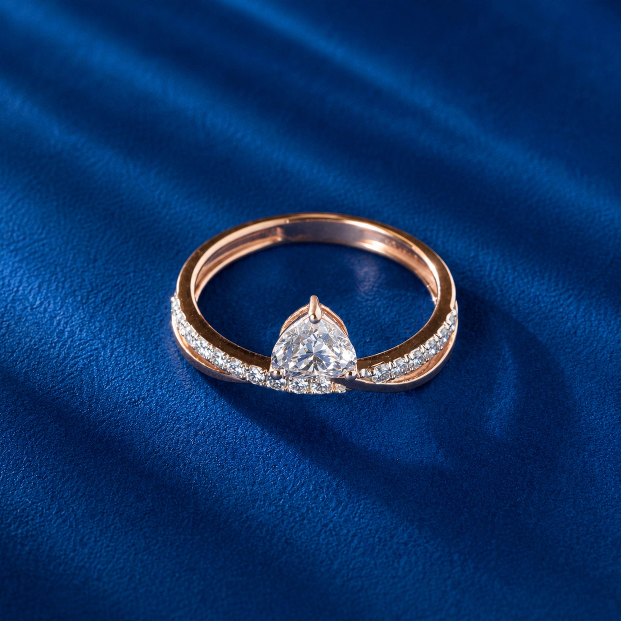 Trillion Cut Crossover Ring, Rose Gold