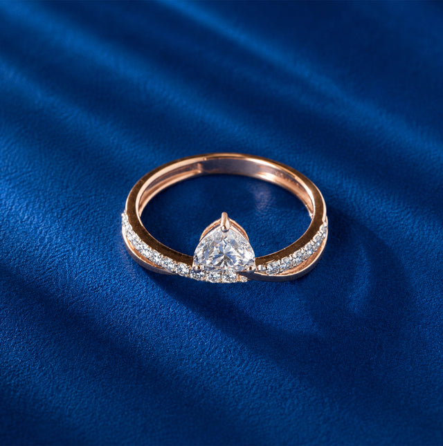 Trillion Cut Crossover Ring, Rose Gold