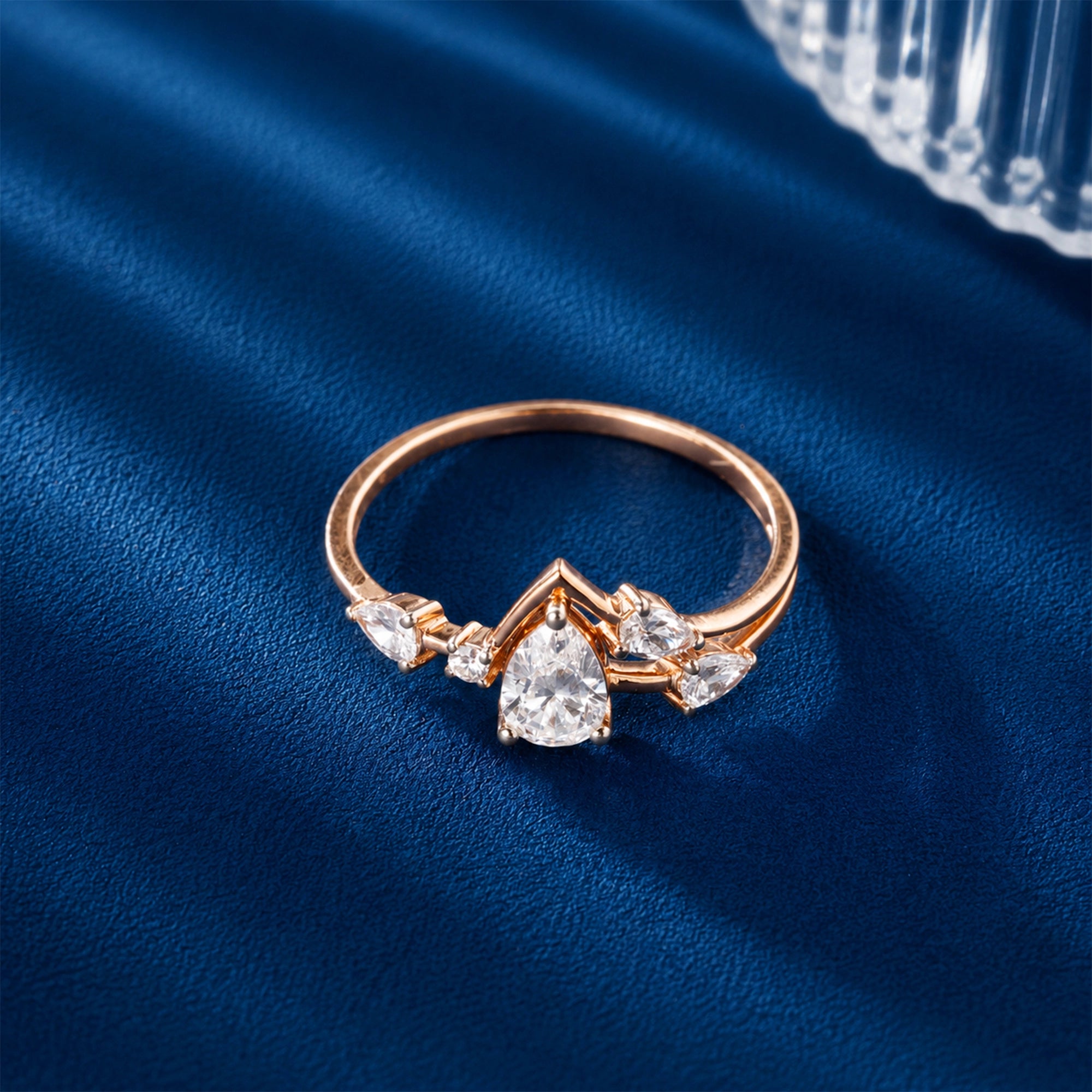 Pear Cluster Crown Ring, Rose Gold