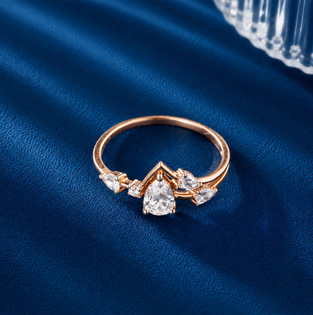 Pear Cluster Crown Ring, Rose Gold