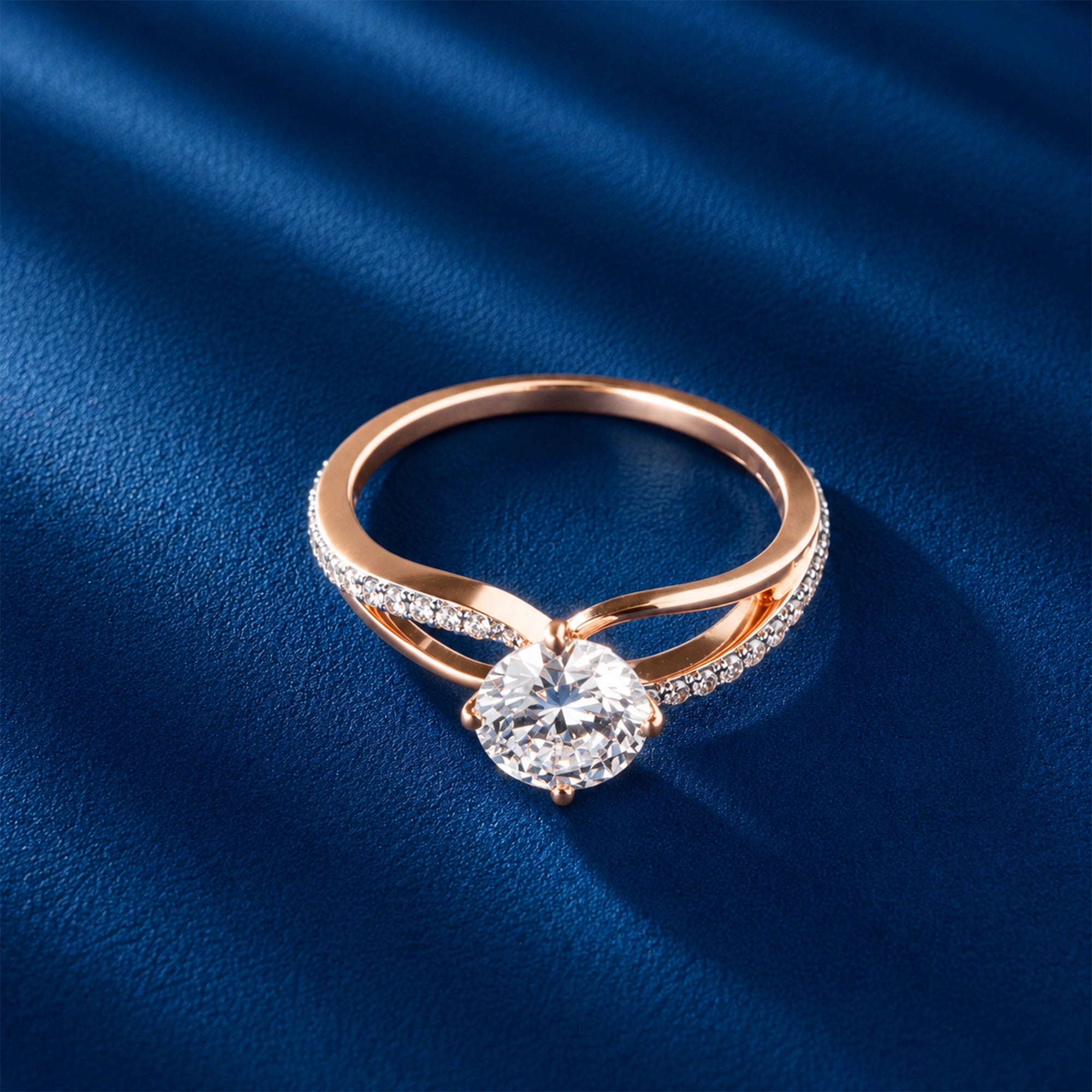 Split Shank Solitaire Ring, Rose Gold