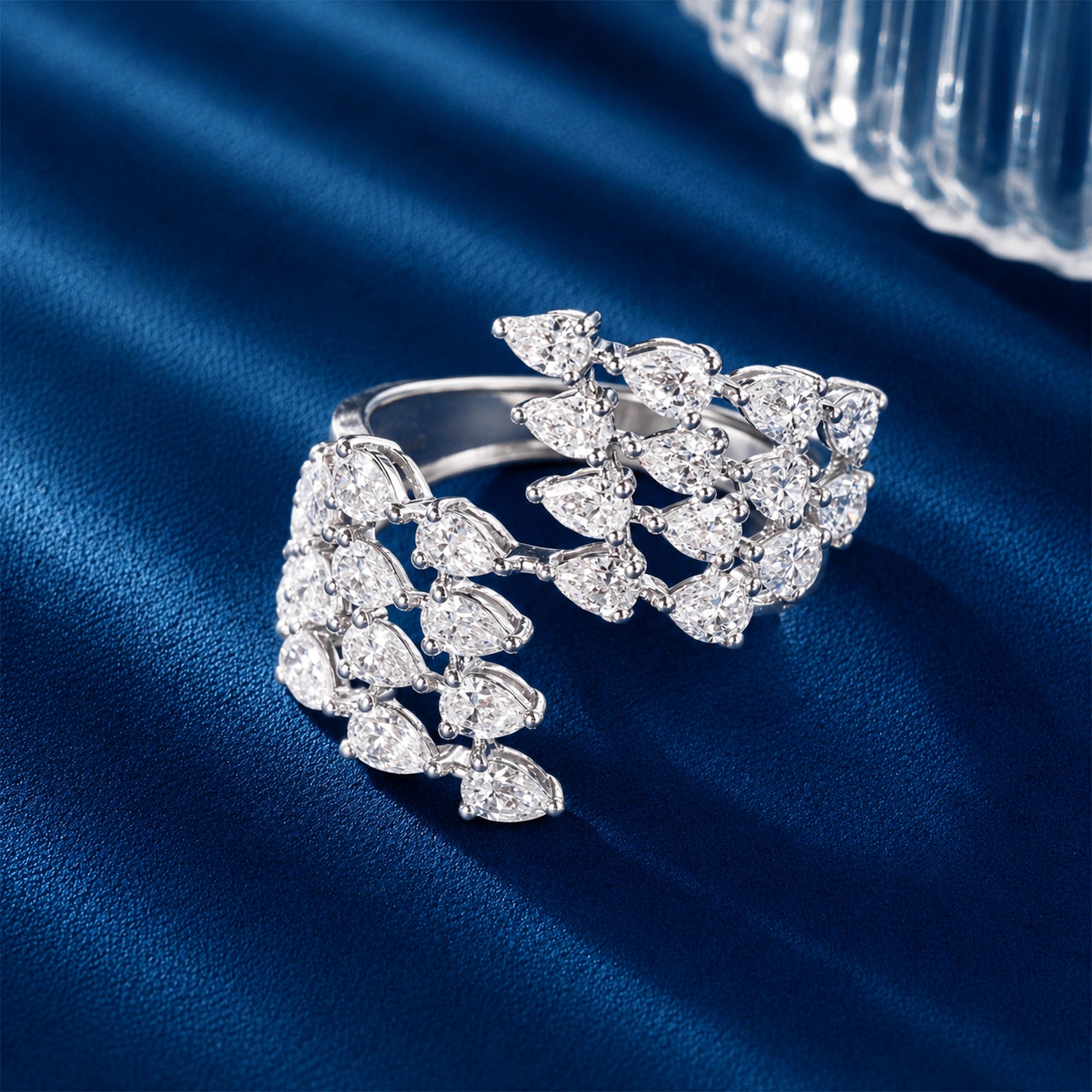 Layered Pear Diamond Statement Ring, White Gold