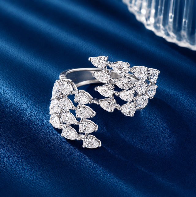 Layered Pear Diamond Statement Ring, White Gold