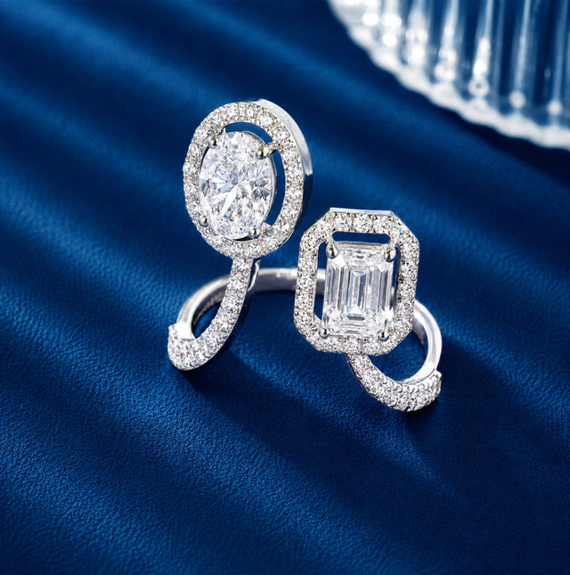 Oval and Emerald Cut Toi et Moi Ring, White Gold