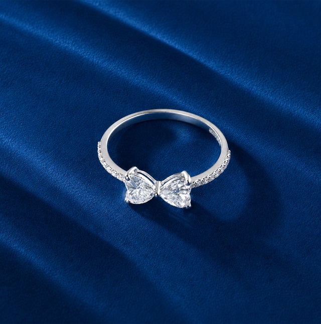Pear Diamond Bow Ring, White Gold