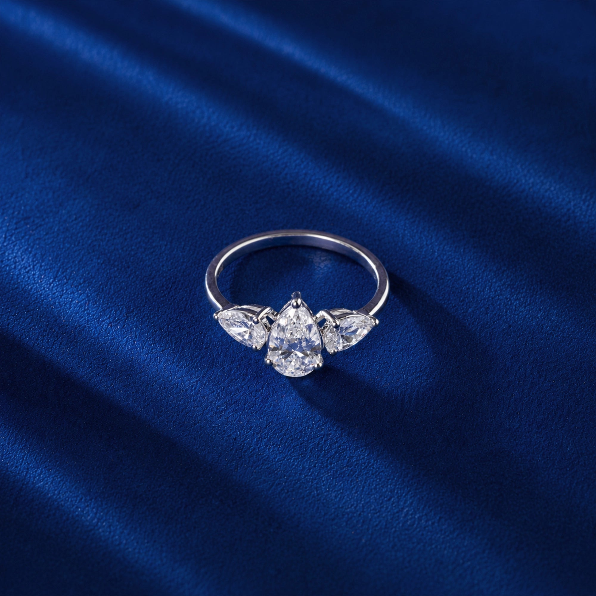 Pear Three Stone Ring, White Gold