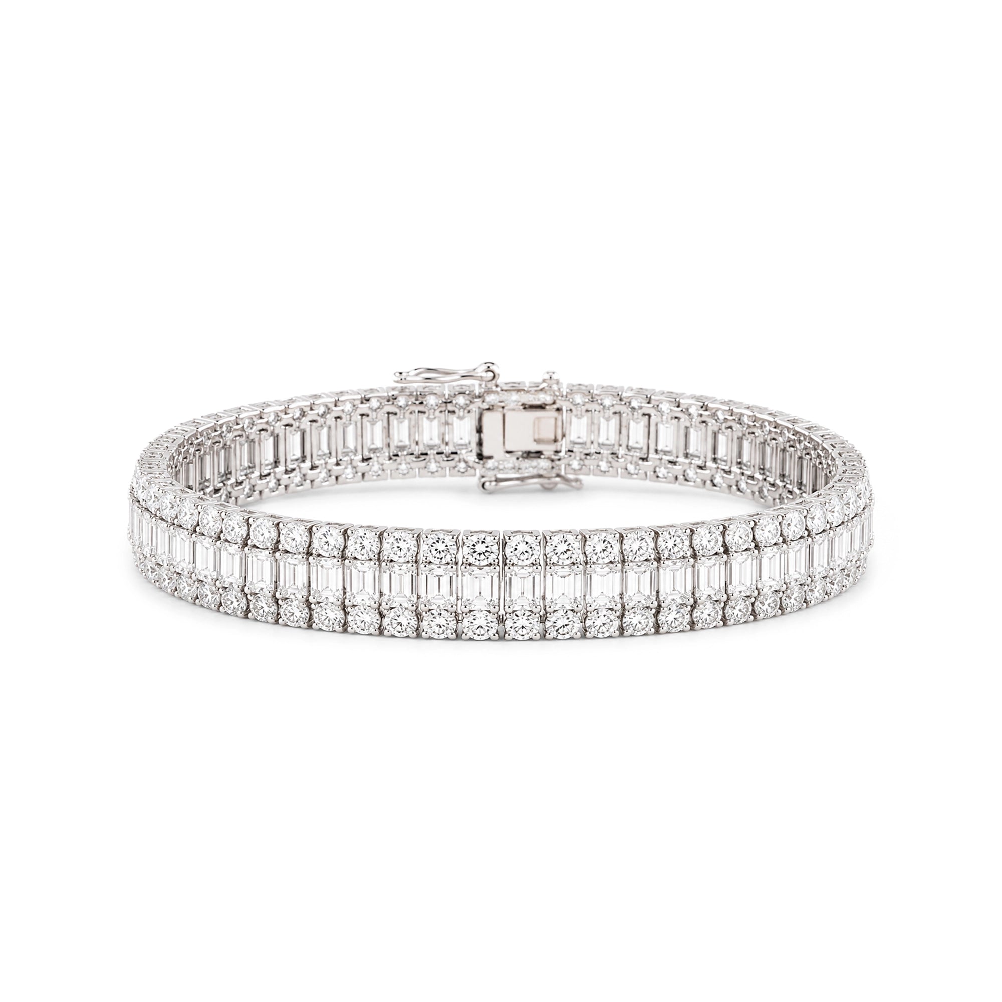 Three Row Emerald and Round Diamond Bracelet