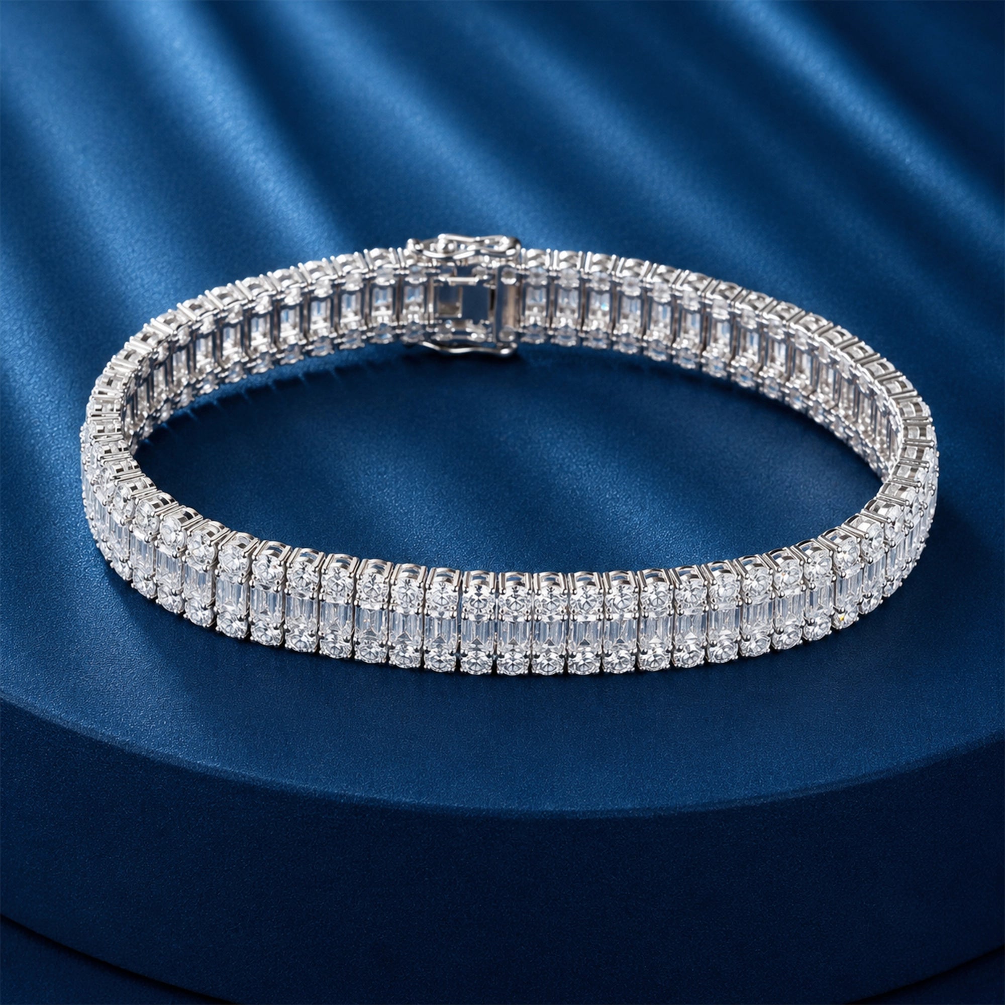 Three Row Emerald and Round Diamond Bracelet