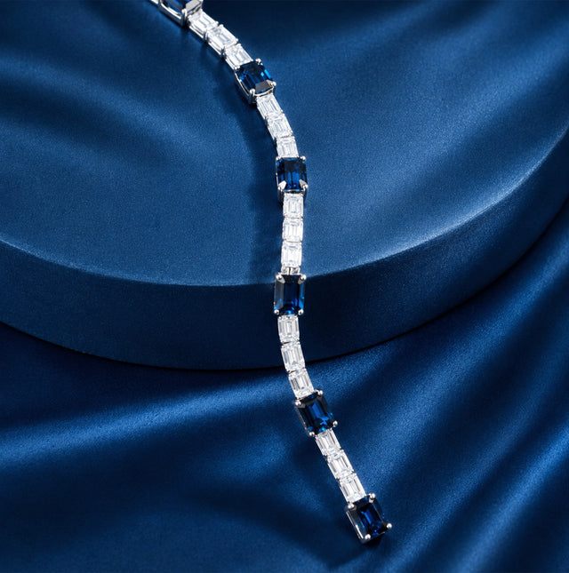 Sapphire and Emerald Cut Diamond Bracelet