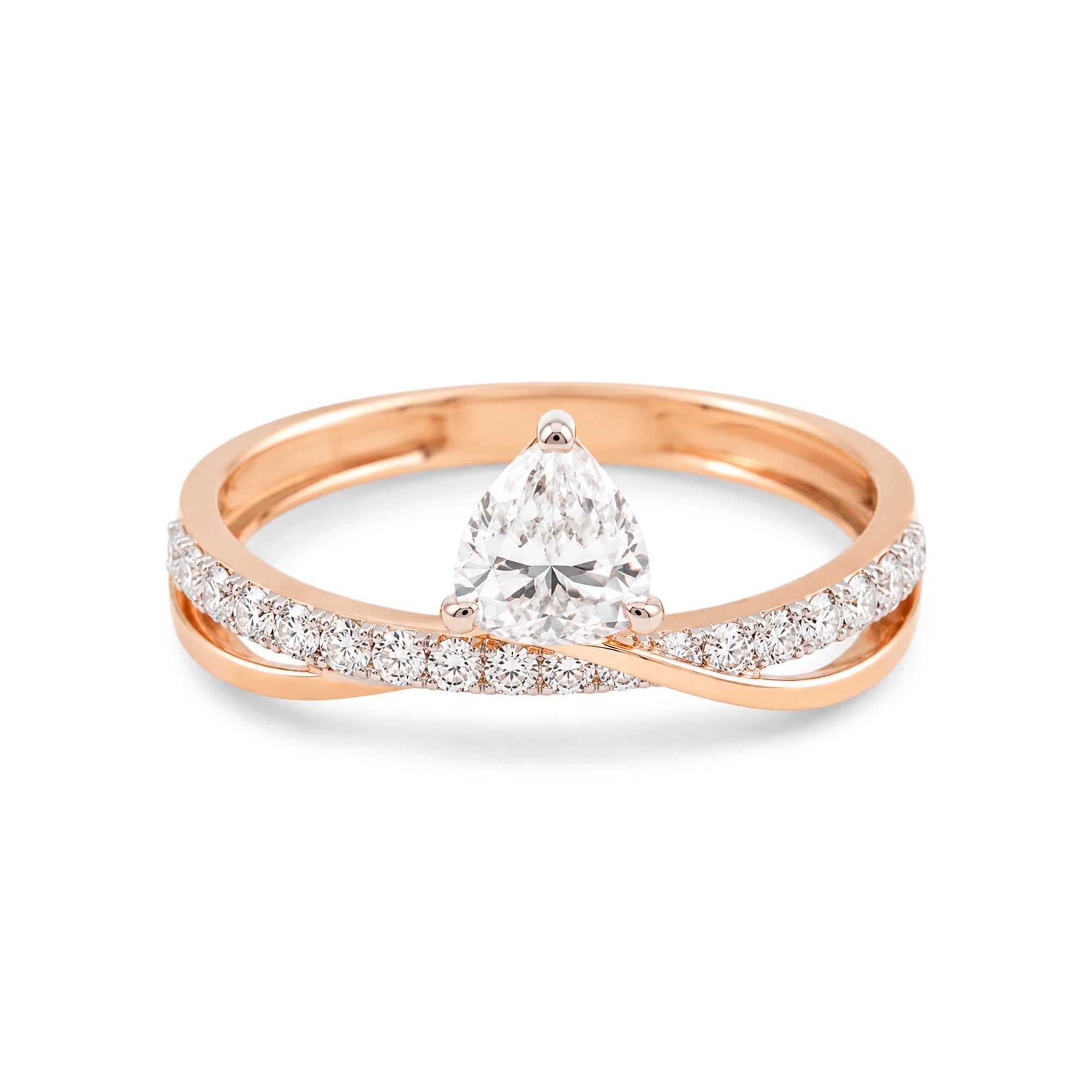 Trillion Cut Crossover Ring, Rose Gold