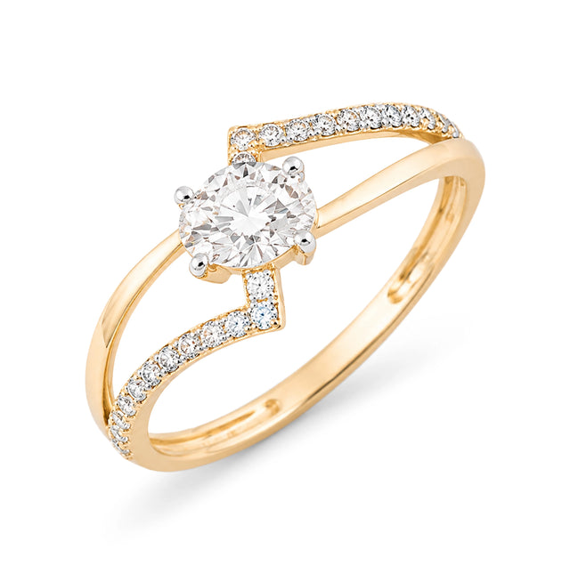 Oval Diamond Chevron Ring, Yellow Gold