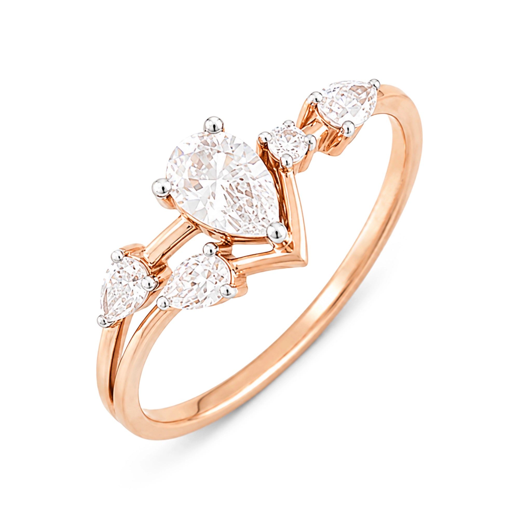 Pear Cluster Crown Ring, Rose Gold