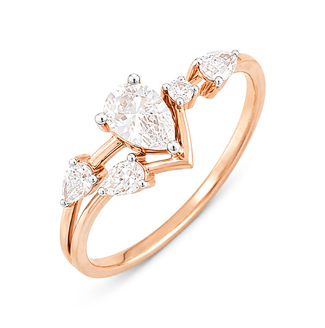 Pear Cluster Crown Ring, Rose Gold