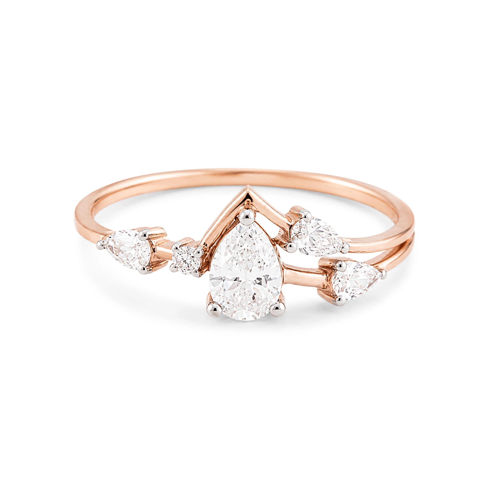 Pear Cluster Crown Ring, Rose Gold