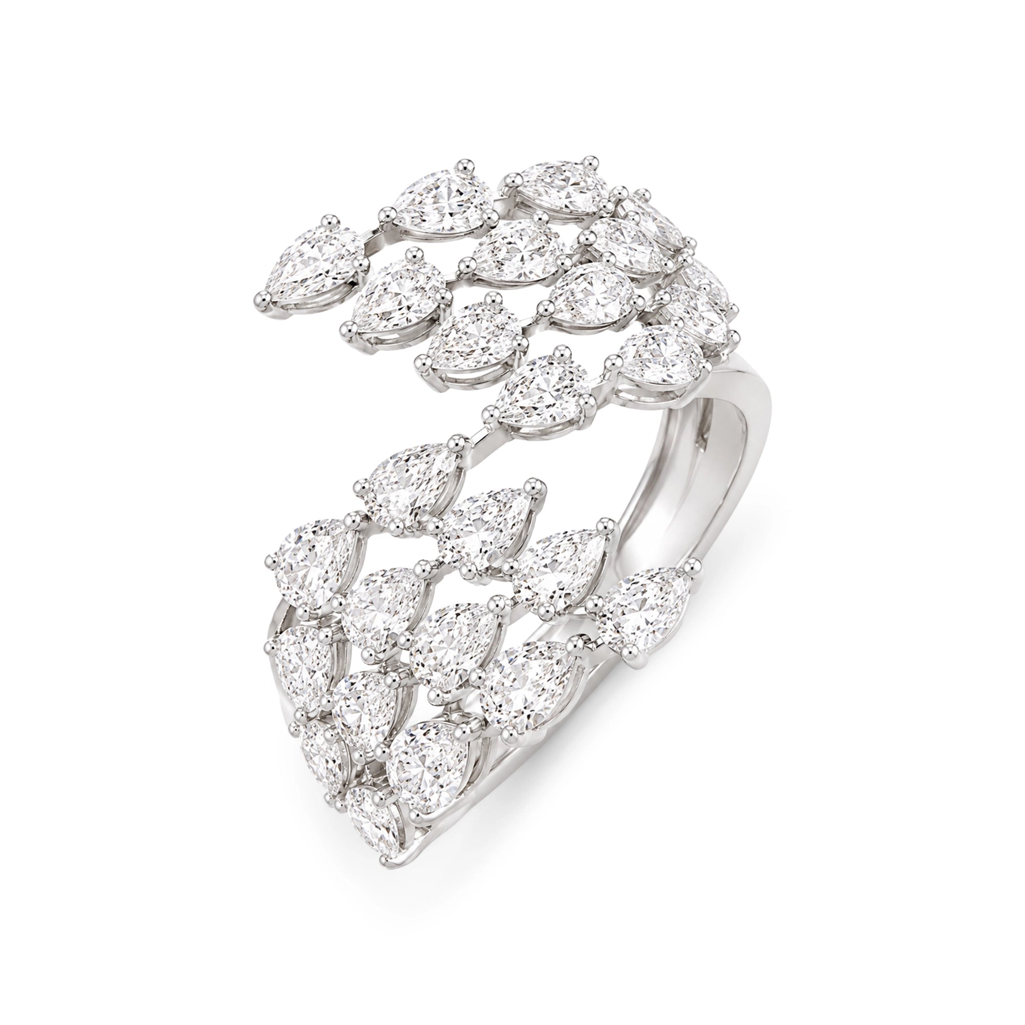 Layered Pear Diamond Statement Ring, White Gold