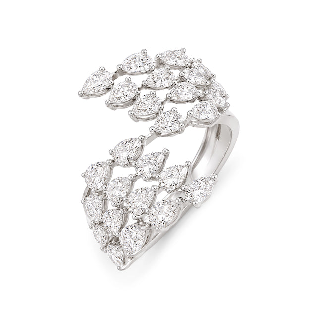 Layered Pear Diamond Statement Ring, White Gold