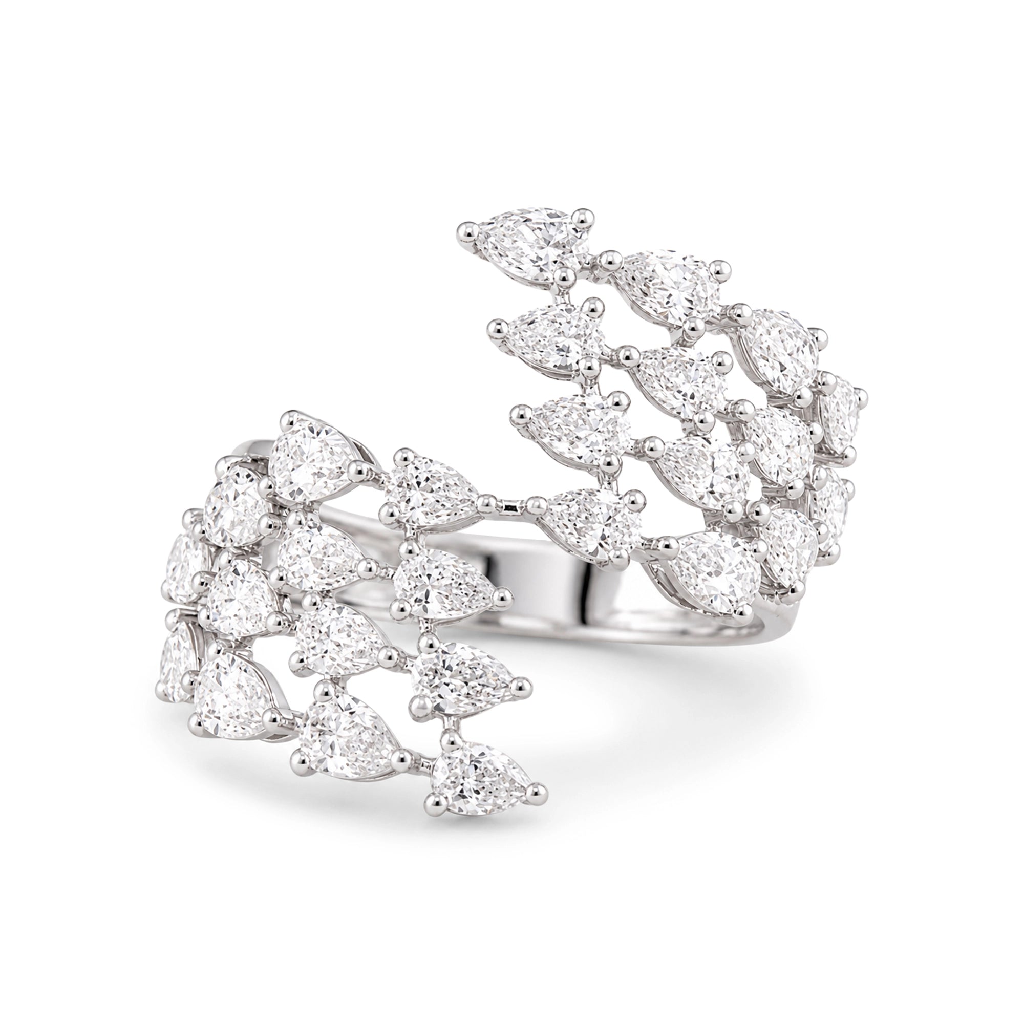 Layered Pear Diamond Statement Ring, White Gold