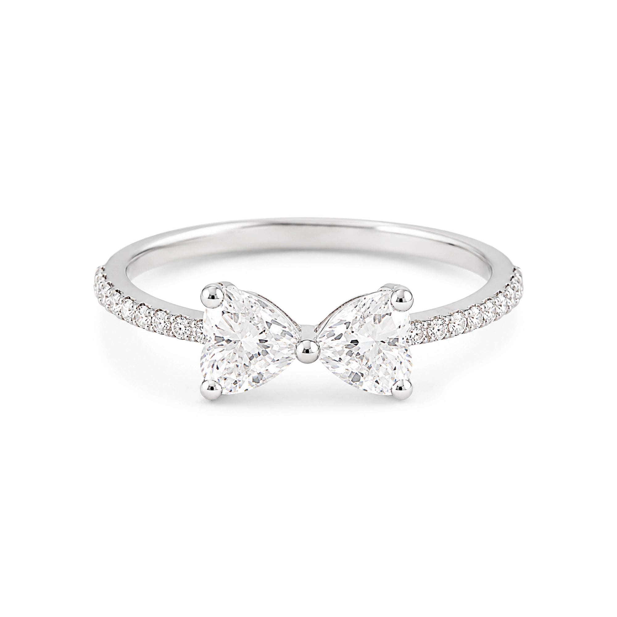 Pear Diamond Bow Ring, White Gold