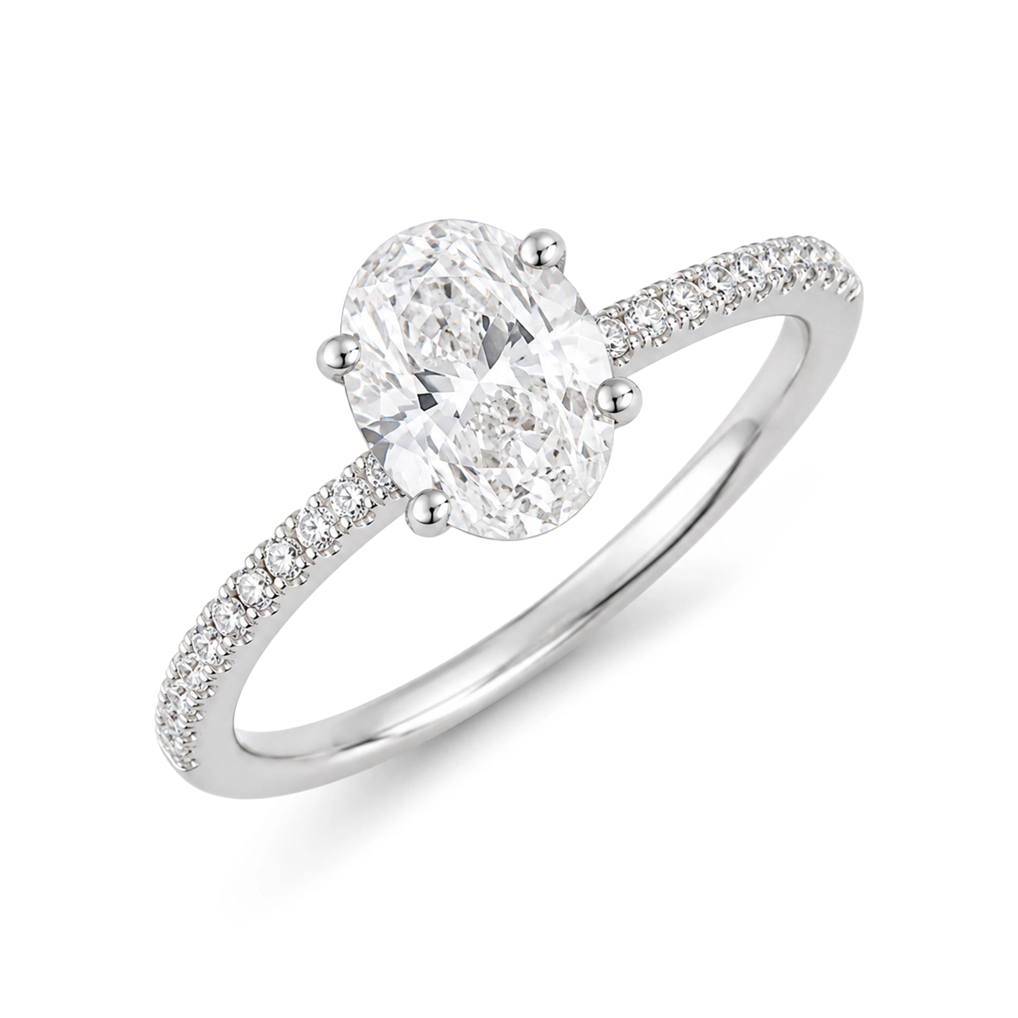 Oval Diamond Pave Shank Ring, White Gold