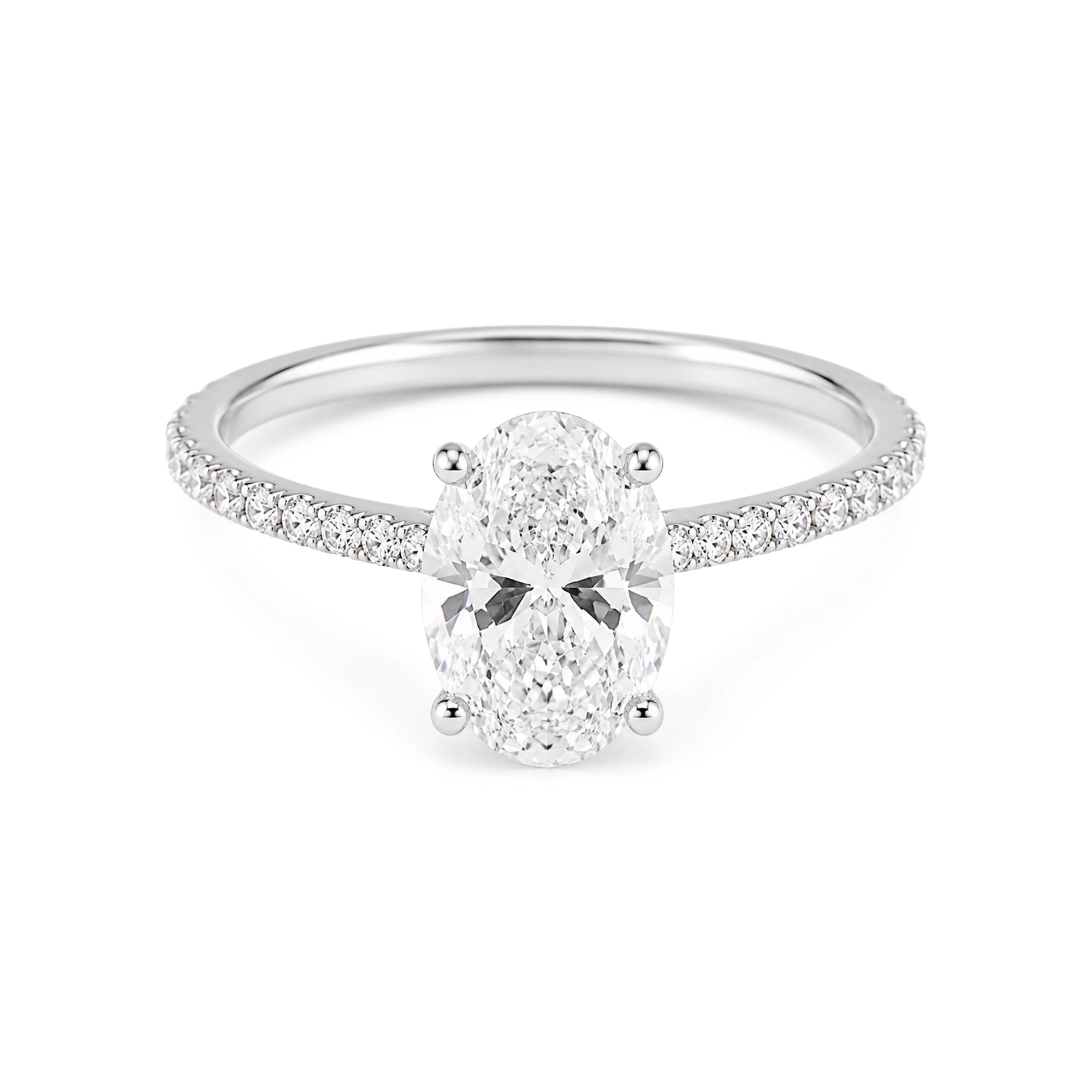 Oval Diamond Pave Shank Ring, White Gold