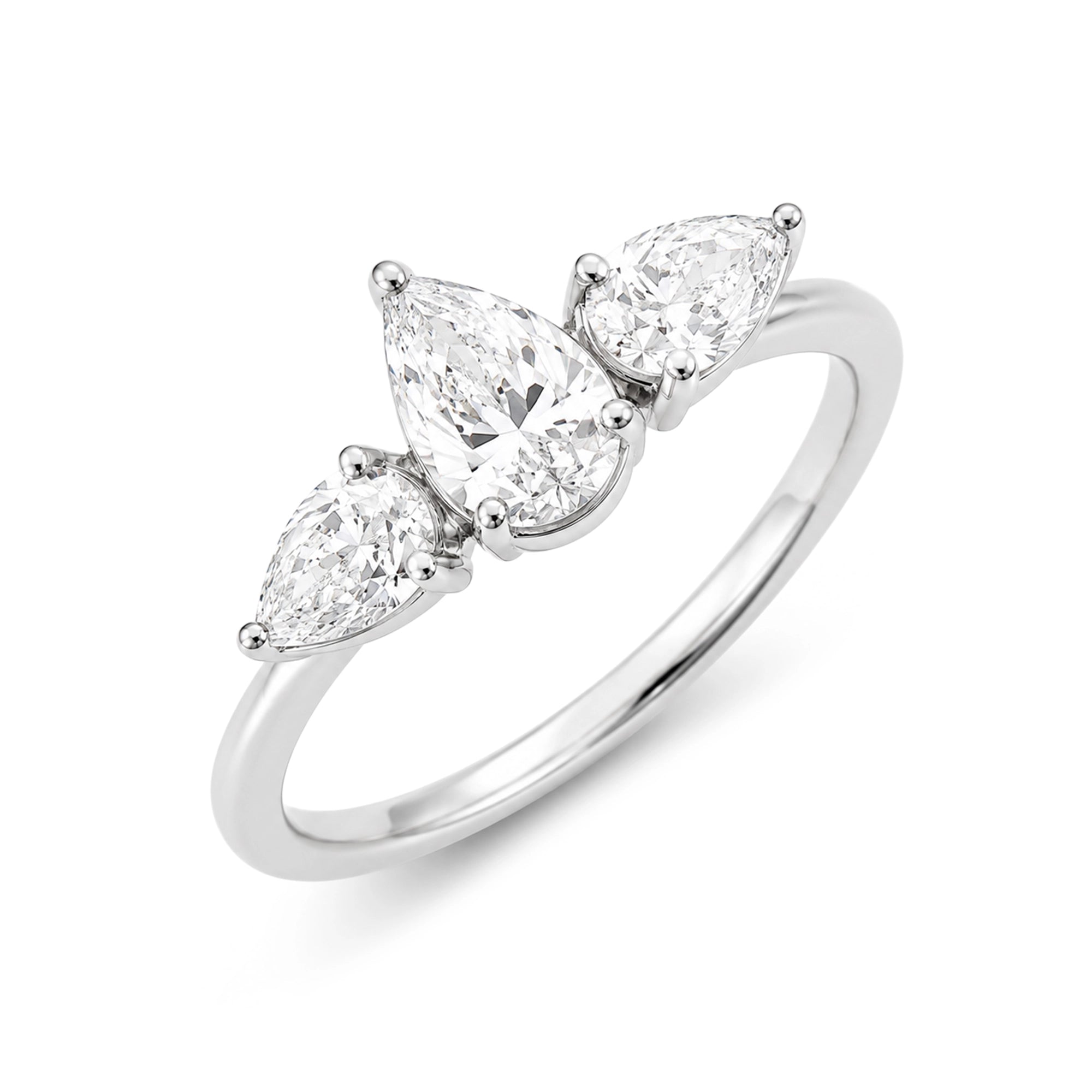 Pear Three Stone Ring, White Gold