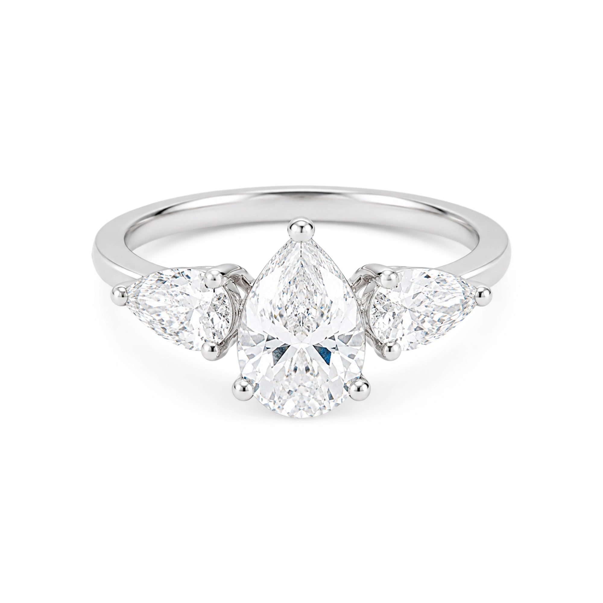 Pear Three Stone Ring, White Gold