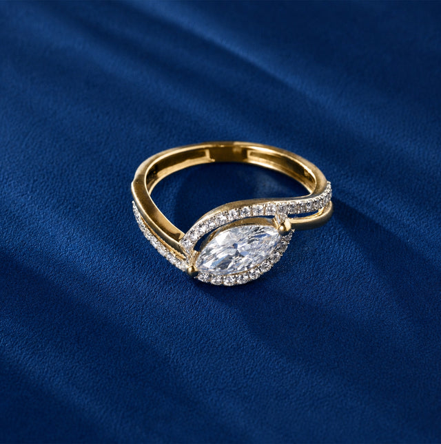 Marquise Halo Bypass Ring, Yellow Gold