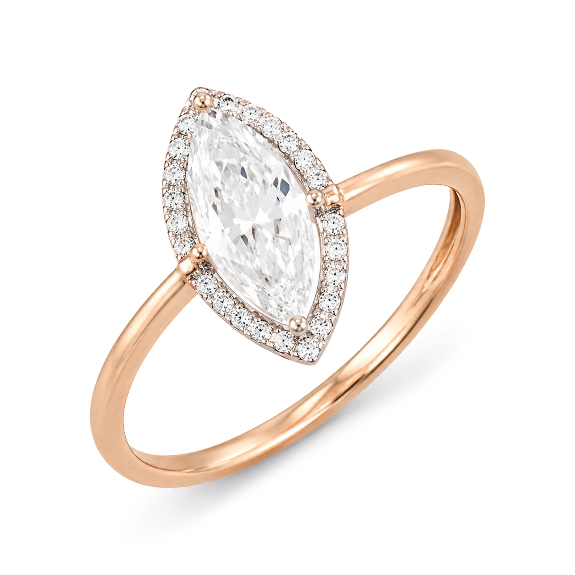 Marquise Halo Bypass Ring, Rose Gold