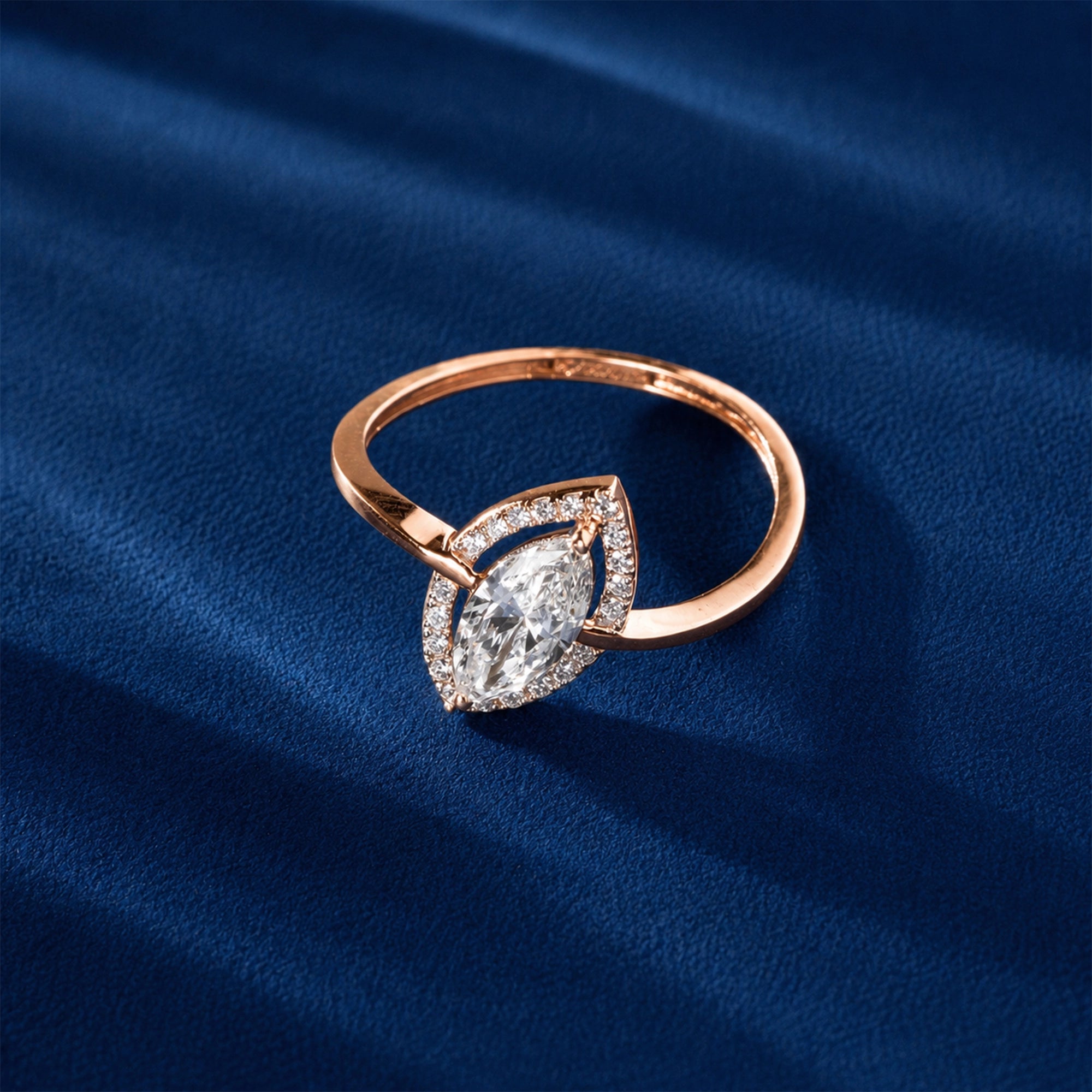 Marquise Halo Bypass Ring, Rose Gold