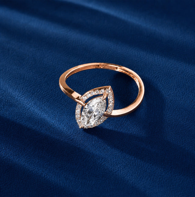 Marquise Halo Bypass Ring, Rose Gold