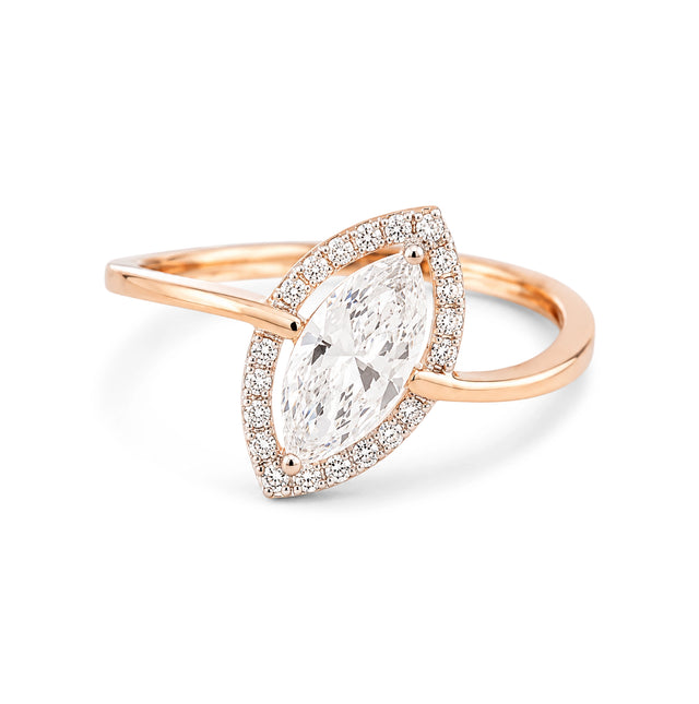 Marquise Halo Bypass Ring, Rose Gold
