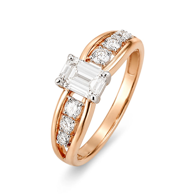 Emerald Cut Side Stone Ring, Rose Gold