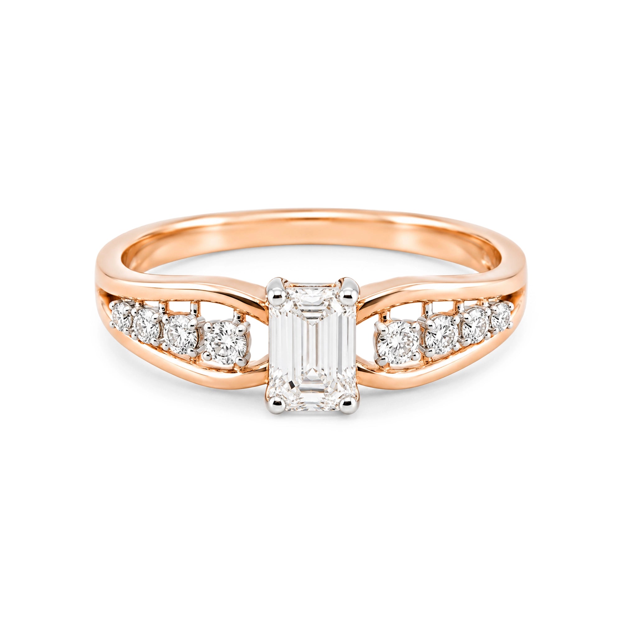 Emerald Cut Side Stone Ring, Rose Gold
