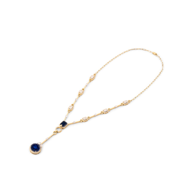 Sapphire & Diamond Radiant Halo Station Lariat Necklace