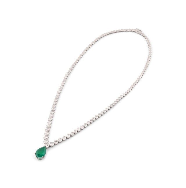 Pear-Cut Emerald Diamond Graduating Tennis Necklace