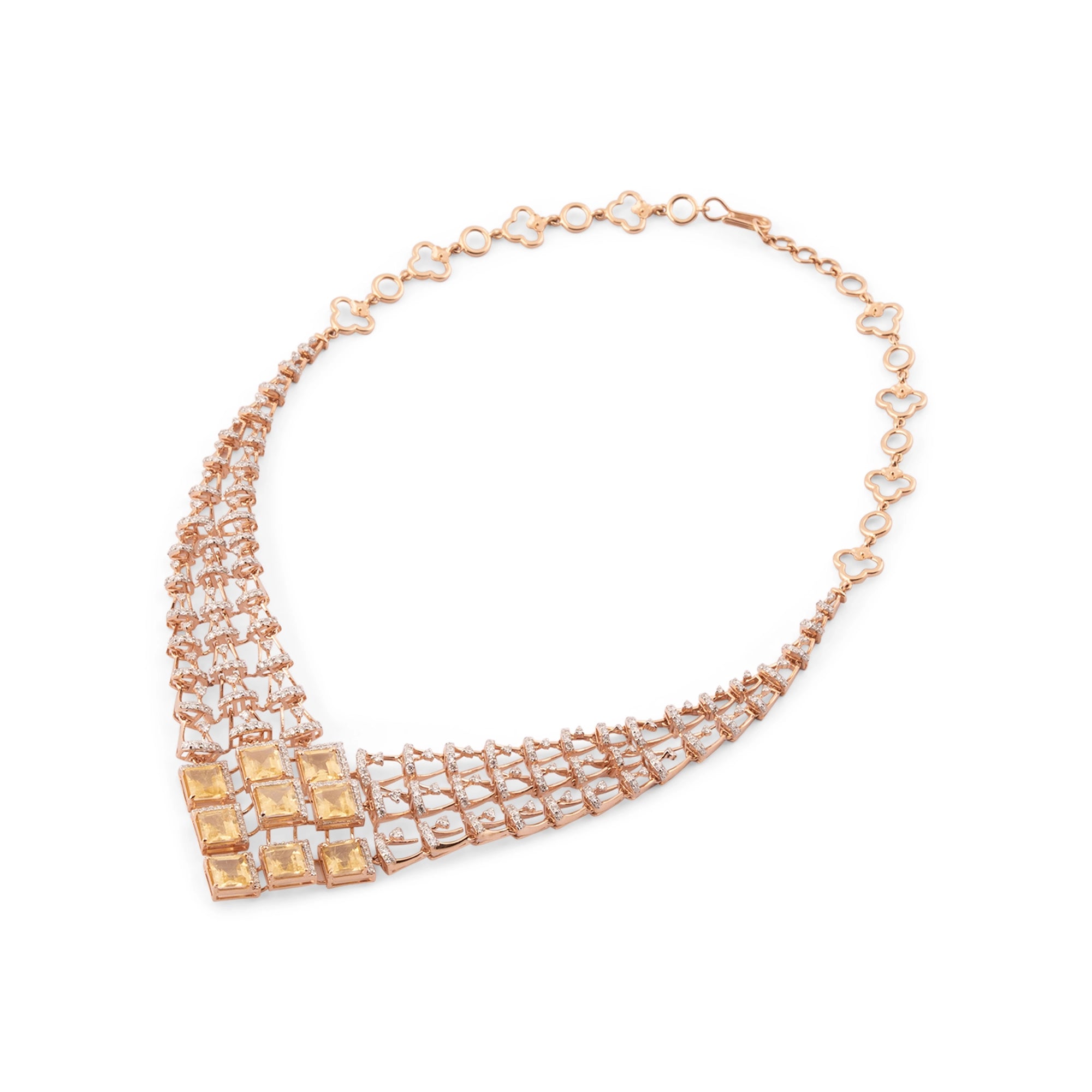 Yellow Sapphire Princess Cut Grid Bib Necklace
