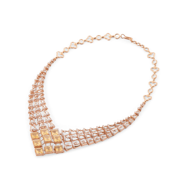 Yellow Sapphire Princess Cut Grid Bib Necklace