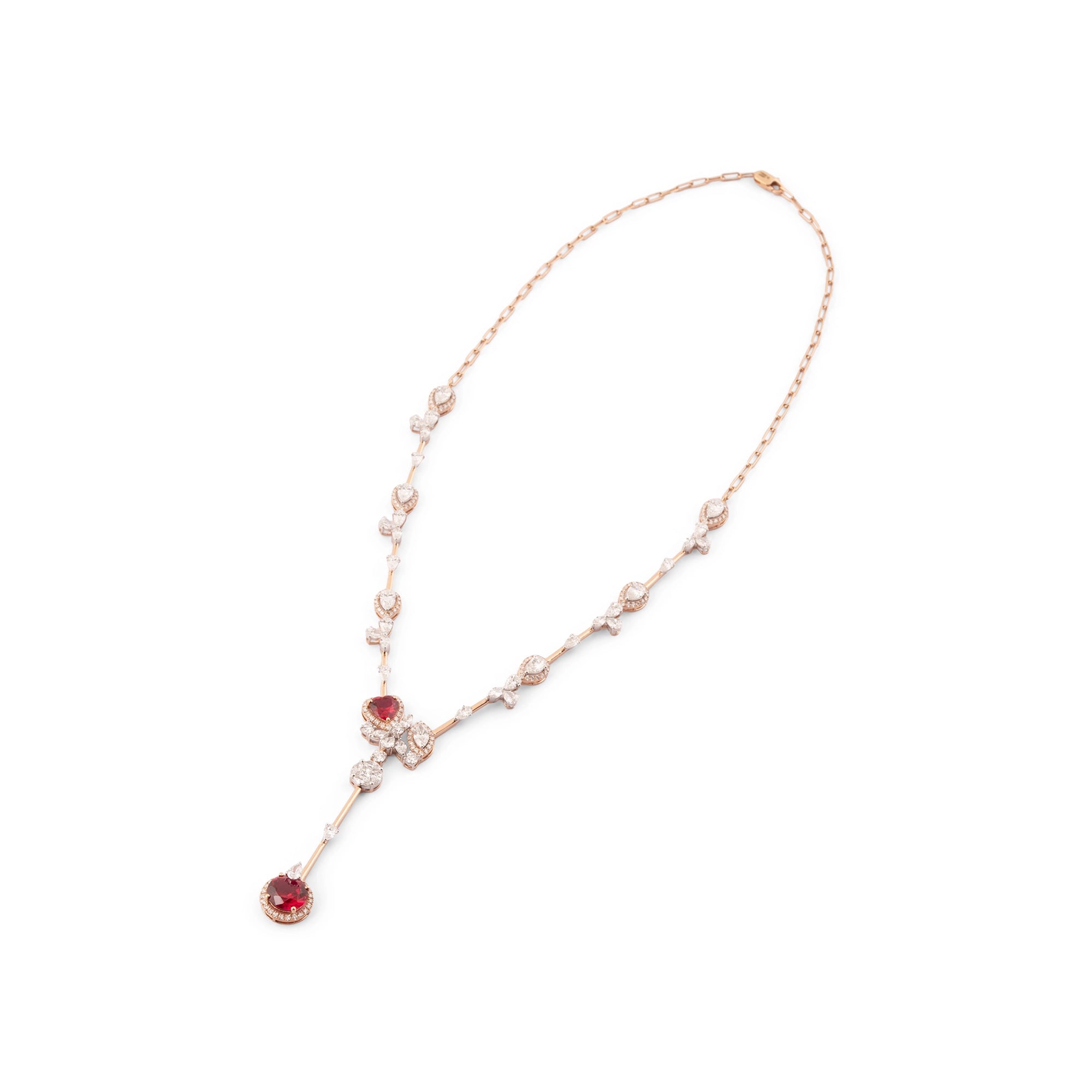Ruby & Diamond Pear Station Lariat Necklace