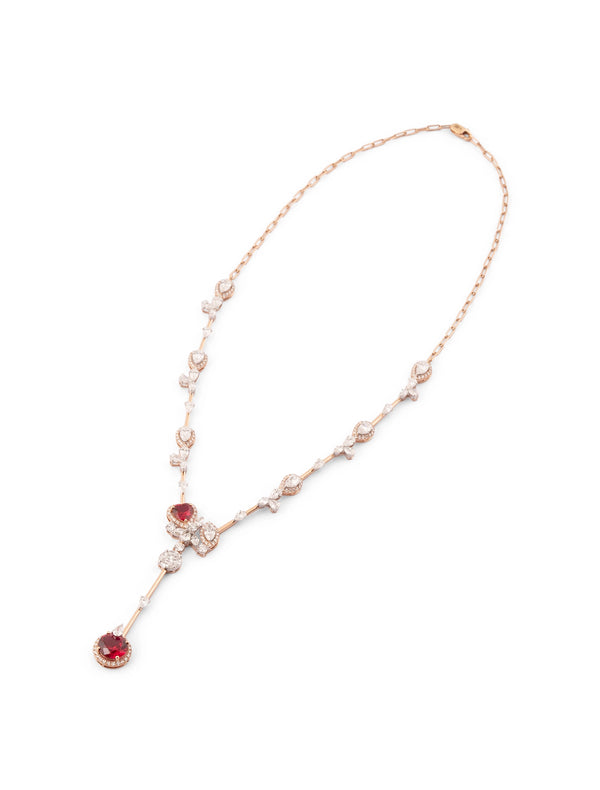 Ruby & Diamond Pear Station Lariat Necklace